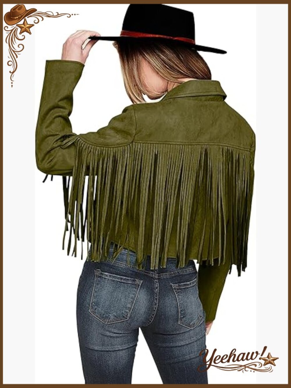 Faux Suede Fringe Cropped Motorcycle Jacket - Long Sleeve Tassel Coat - Picture 1 of 7